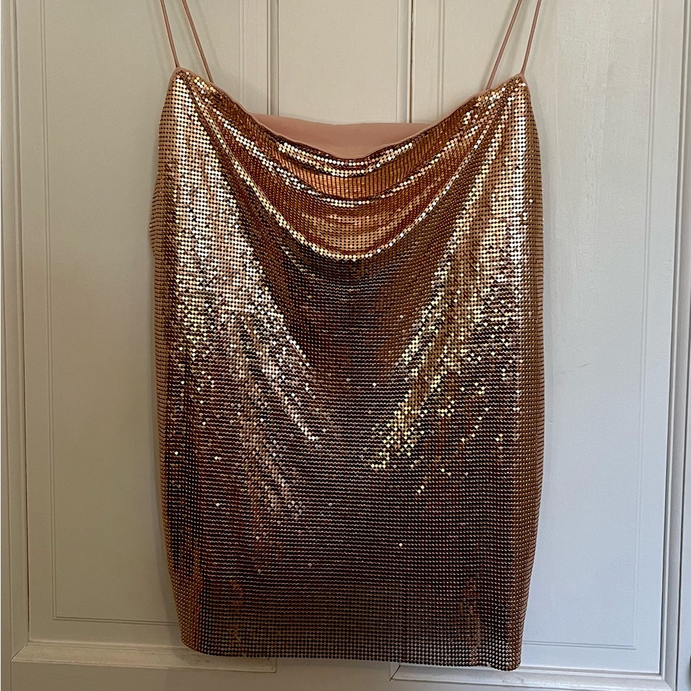 ALICE + OLIVIA ROSE GOLD SEQUIN TOP